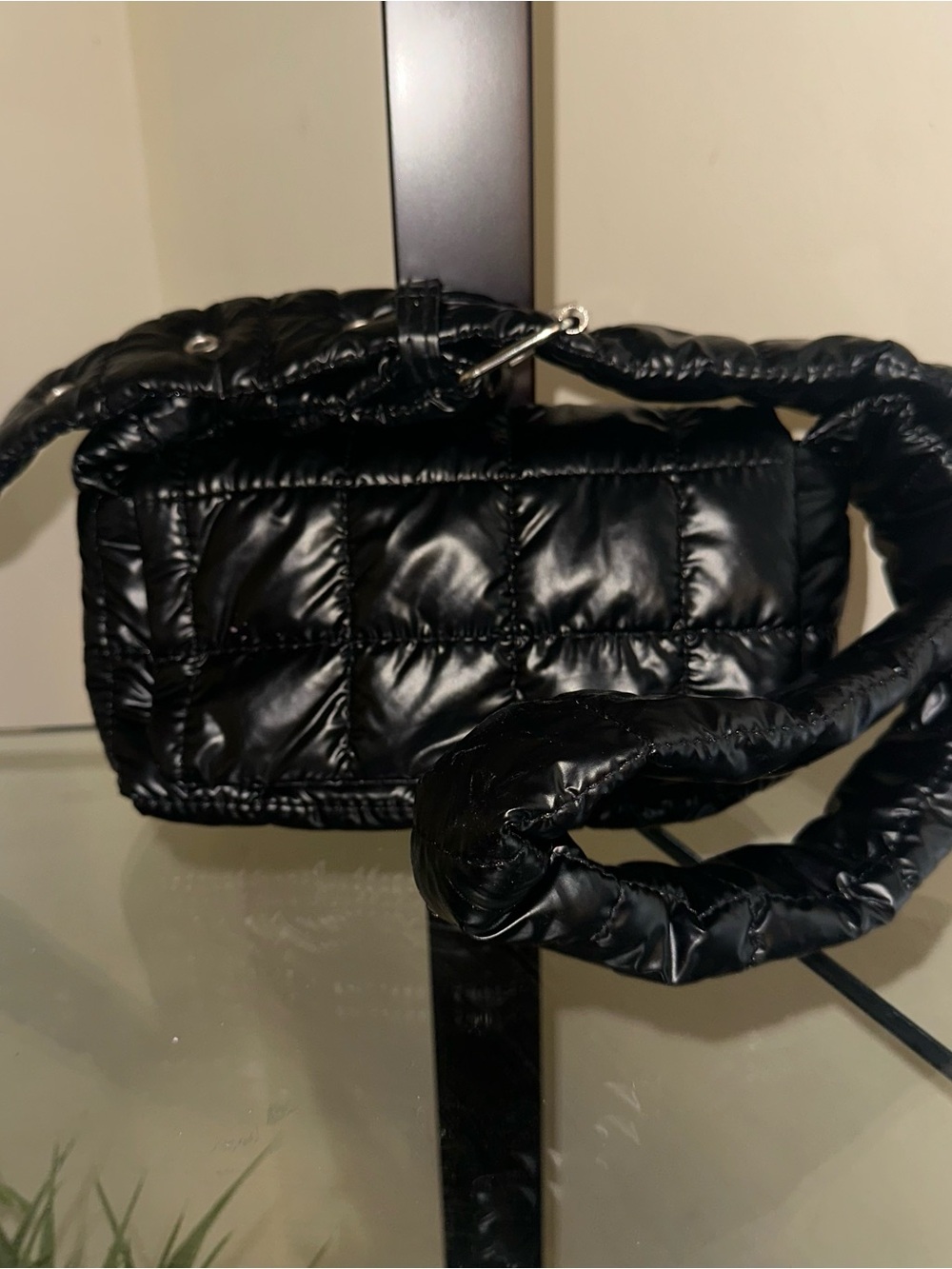 Quilted Puffer Crossbody Bag - Black